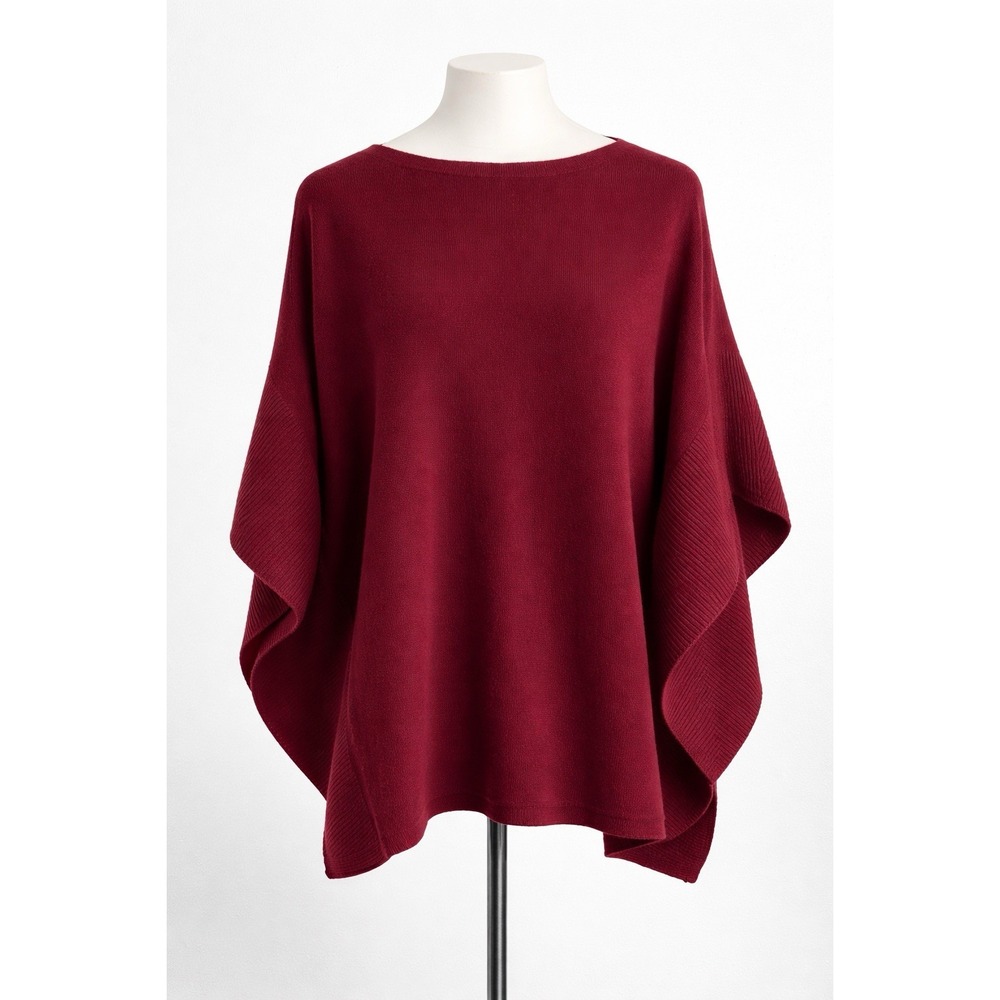 LANDS' END‎ 100% Cashmere Sweater Poncho-Style Kimono Sleeve Burgundy 0-4